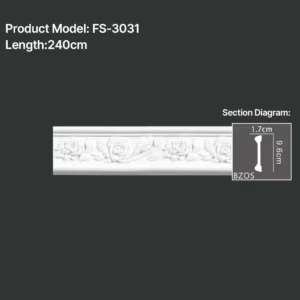 FS-3031 PU carved chair rail moulding for wall panel and interior decoration