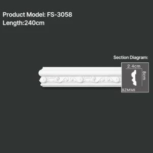 FS-3058 PU carved chair rail moulding for wall panel and interior decoration
