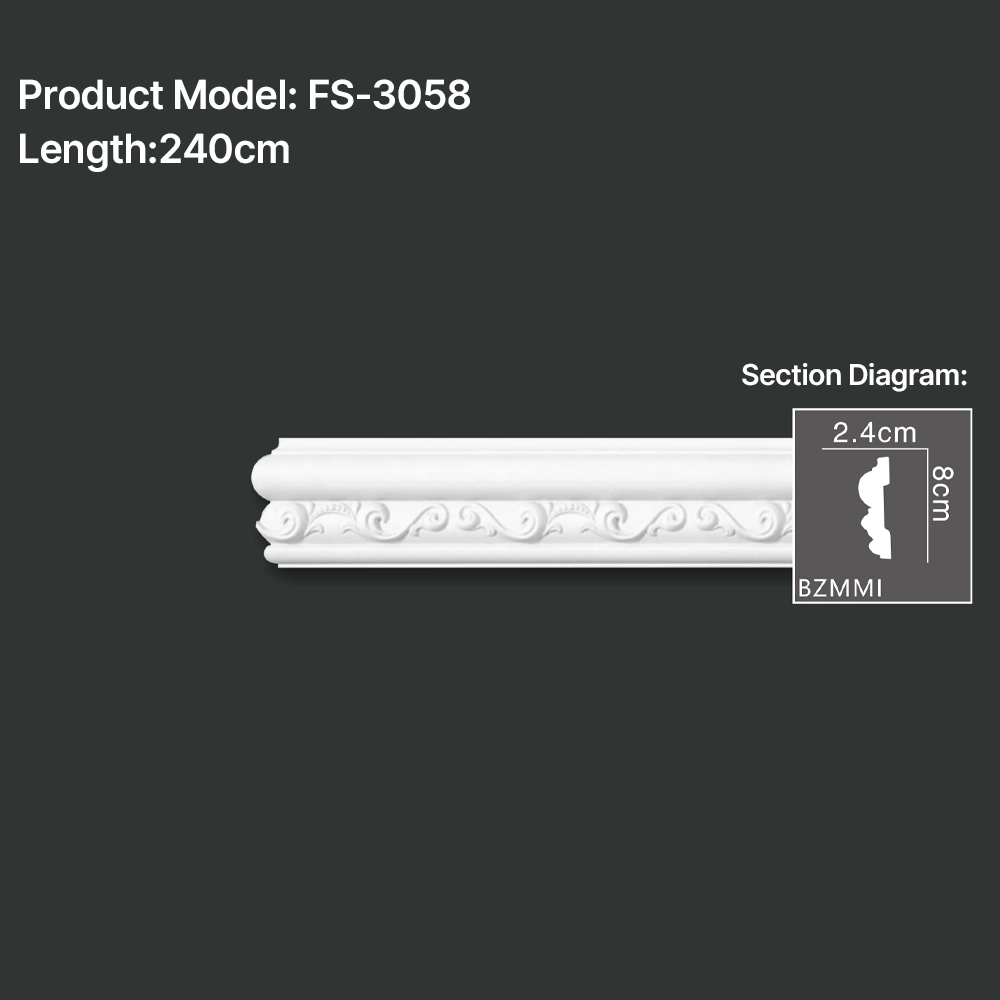 FS-3058 PU carved chair rail moulding for wall panel and interior decoration
