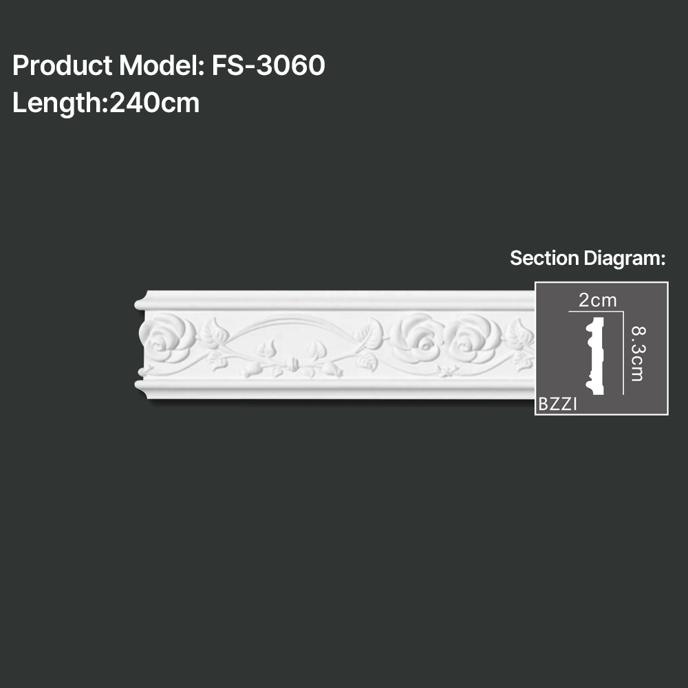 FS-3060 PU carved chair rail moulding for wall panel and interior decoration