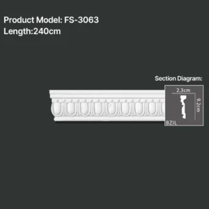 FS-3063 PU carved chair rail moulding for wall panel and interior decoration