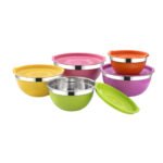American Style Stainless Steel Mixing Bowl Set 5 Sizes Salad Cutter Bowl with Non-Slip Silicone Base for Kitchen Use - Mix...