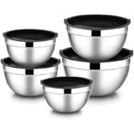 American Style Stainless Steel Mixing Bowl Set 5 Sizes Salad Cutter Bowl with Non-Slip Silicone Base for Kitchen Use - Mix...