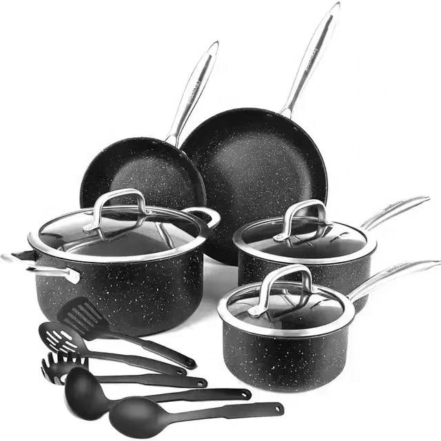 Hot Sale 13-Piece Stainless Steel Non-Stick Stone Oven Safe Cookware Set Classic Design Fry Pans Casseroles Saucepans Gas ...