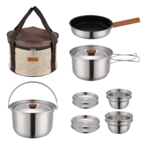 Hot Sale Portable Stainless Steel 7-Piece Cookware Set with Non-Stick Coating Oven Safe for Outdoor Camping & Travel -...