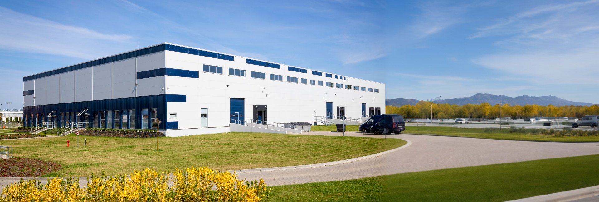 Industrial packaging machinery factory building exterior