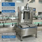 side view of dual-head weigh filler with conveyor line integration