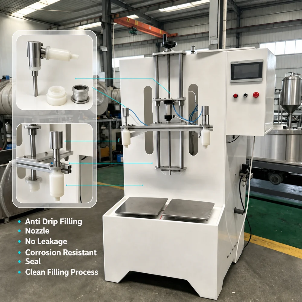 anti-drip corrosion-resistant filling nozzle and seal details