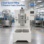 dual-speed corrosive liquid weigh filler with foam overflow control