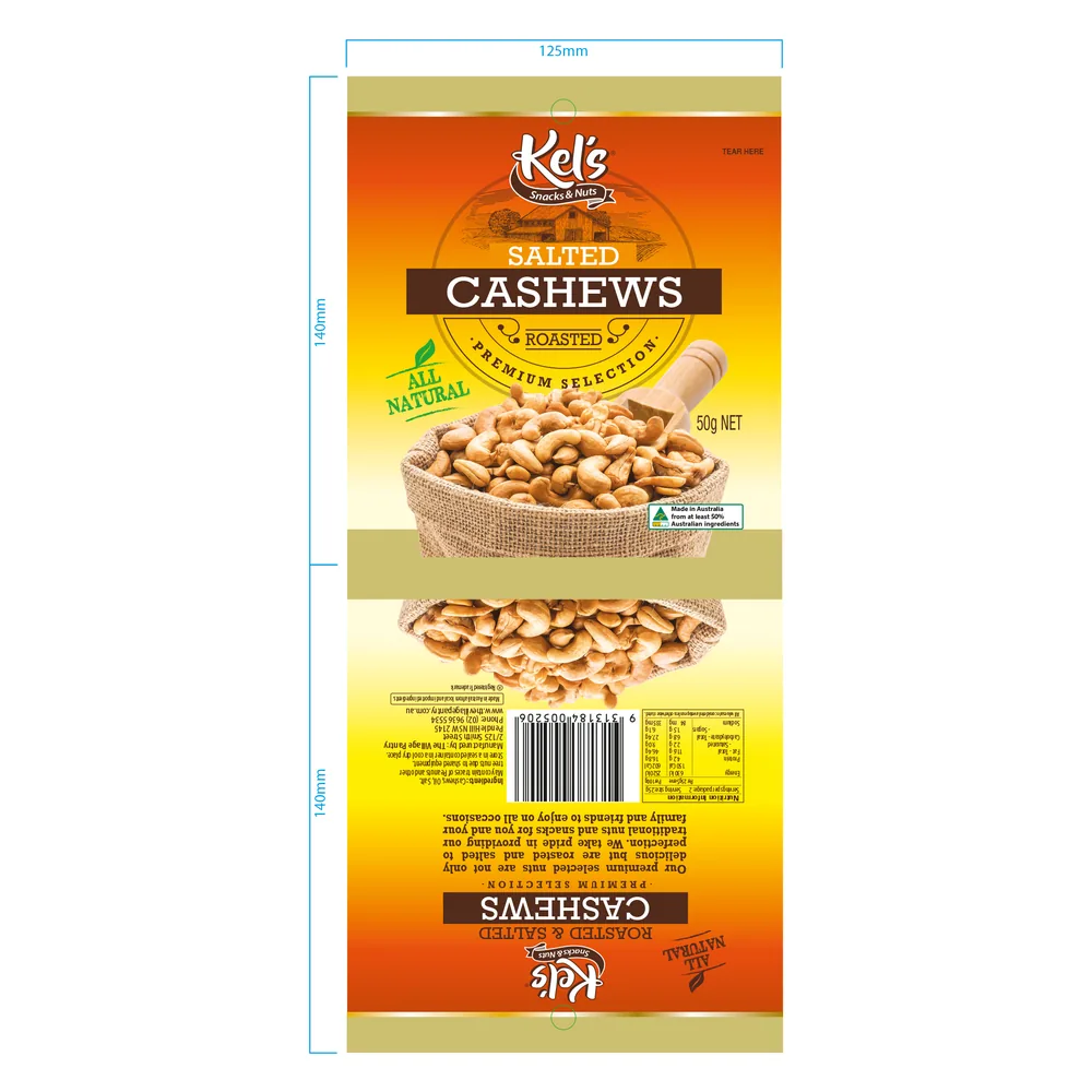 Salted cashews 50 g packaging film artwork