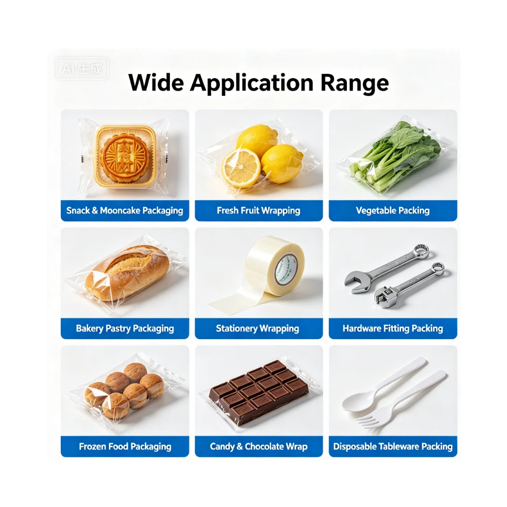 Wide application range for top film flow wrapper