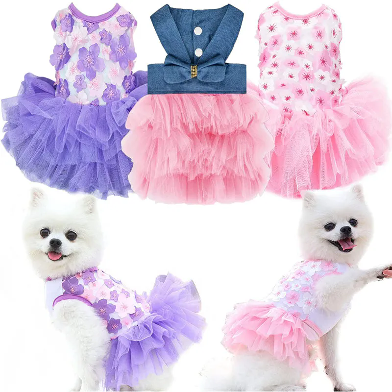 Small Dogs Girl 3 Pack Summer Puppy Clothes Outfit Apparel Female, Clothing Breathable Pet Dress