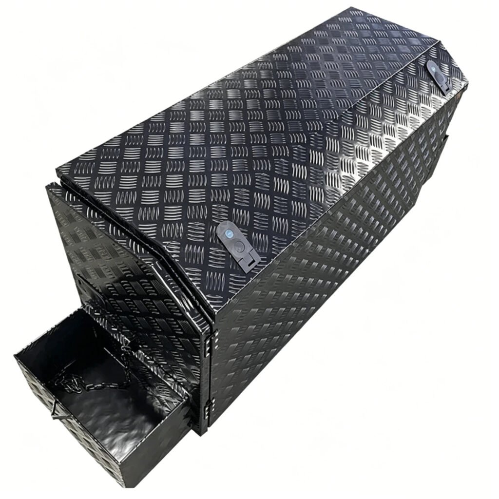 Aluminum Utility Box with durable welded construction for commercial trailer side storage applications
