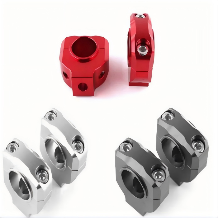 Red anodized CNC 7075 aluminum 6mm offset handlebar clamp