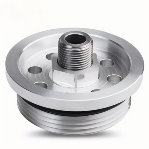 CNC machined Oil Filter Adapter with accurate dimensions and custom automotive fitment