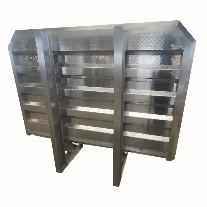 Front view of semi truck cab guard showing robust steel grille and headlight protection
