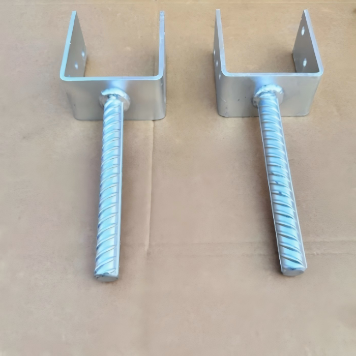 Pair of galvanized U Shaped Beam Bracket with ribbed rebar, heavy load wood beam connector brackets for house framing