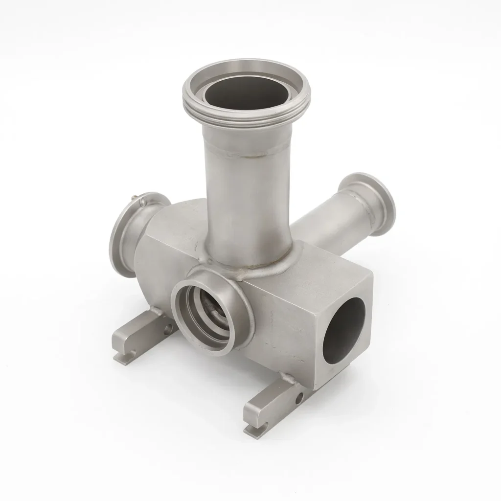 Valve Housing SS304 Investment Casting TIG Welded Sanitary Finish 2 Custom valve-housing featuring TIG welding, corrosion resistant SS304 material and smooth sand blasted finish