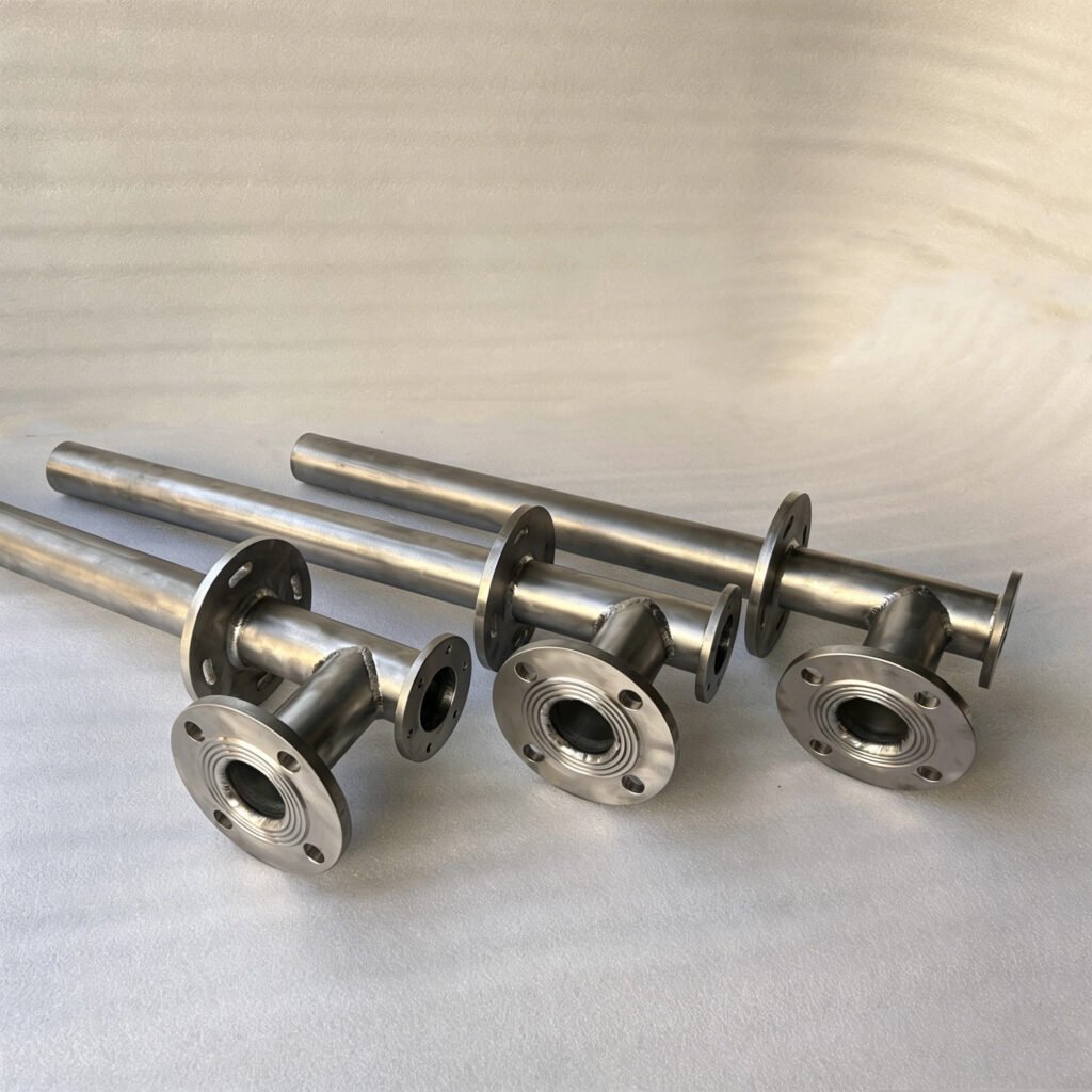 Titanium Flanged Tee Fittings with TIG welded brushed surface finish