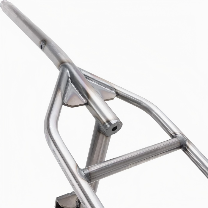 High-quality bicycle frame welding result with even beads and flawless finishing on custom geometry