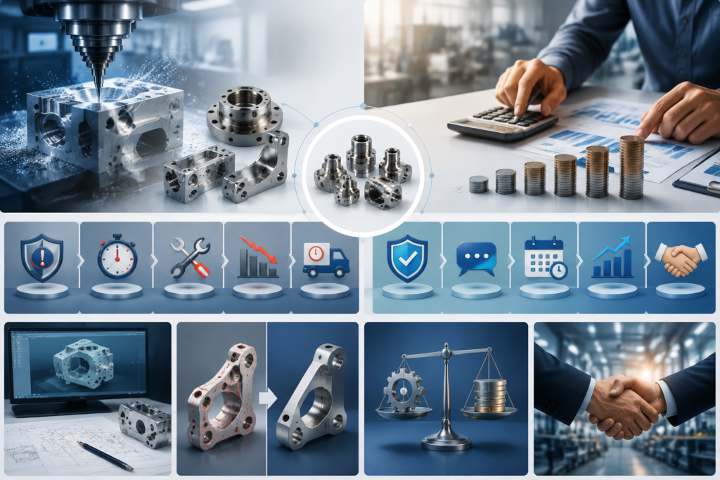 Piezas mecanizadas CNC producidas para fabricantes OEM, incluyendo soportes de precisión, válvulas, bridas y componentes metálicos complejos