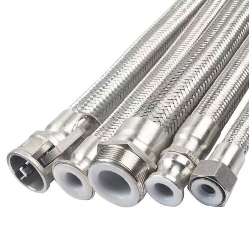 Mini PTFE‑lined braided hose with quick‑connect fittings