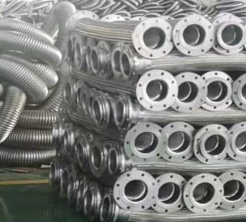 Corrosion resistant stainless steel braided metal hose with flange end for industrial piping