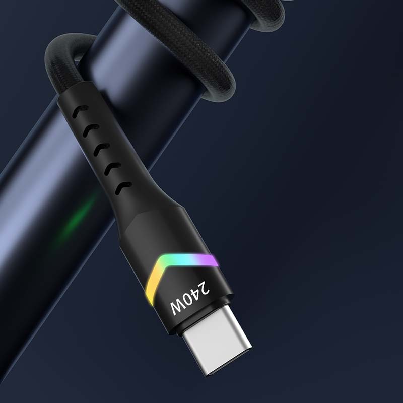 كابل الشحن السريع PD المضفر من النايلون المزود بمصباح LED من سلسلة Rainbow، من Type-C إلى Type-C...