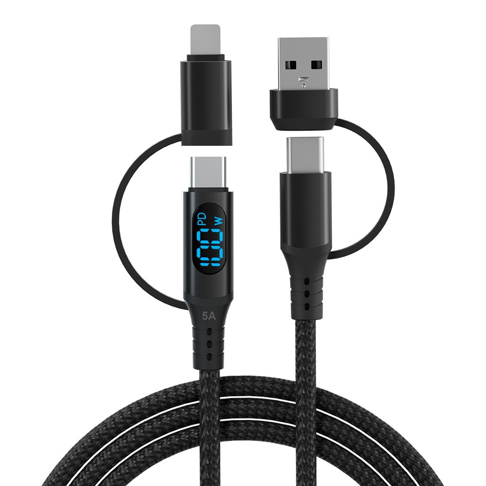 Star-sky Series 4-IN-1 Multi-Function Charging Watts LED Display TYPE CM+USB Adapter/CM+8PIN Adapter Braid 20V/5A 100W PD ...