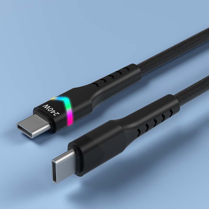 كابل الشحن السريع PD المضفر من النايلون المزود بمصباح LED من سلسلة Rainbow، من Type-C إلى Type-C...