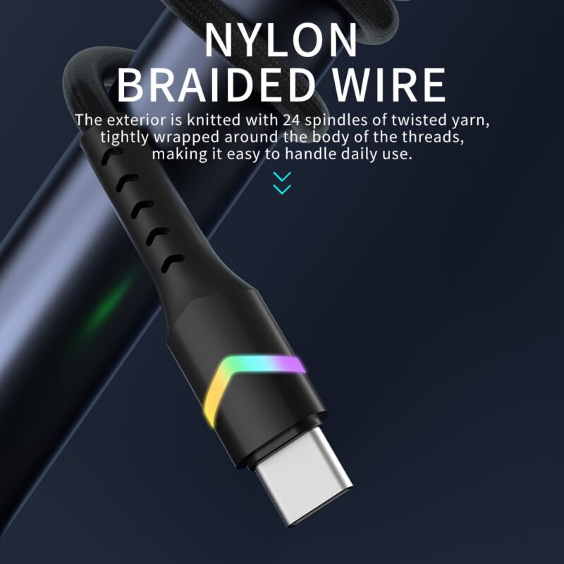 Rainbow Series USB AM/TYPE CM LED Light Nylon Braid QC 3.0 Quick Charging Cable - IPHONE CABLE - flitop.net