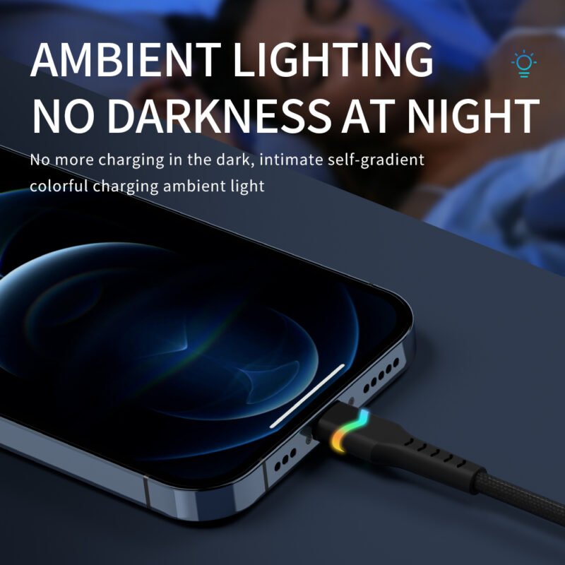 كابل شحن سريع من سلسلة Rainbow مزود بمصباح LED USB AM/8 PIN ومغلف بضفيرة نايلون</trp-po...